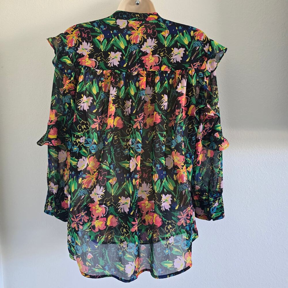 Ted Baker Semi-Sheer Floral Ruffle Blouse Top Size US 6 (Tag size 2) Black - Picture 5 of 9